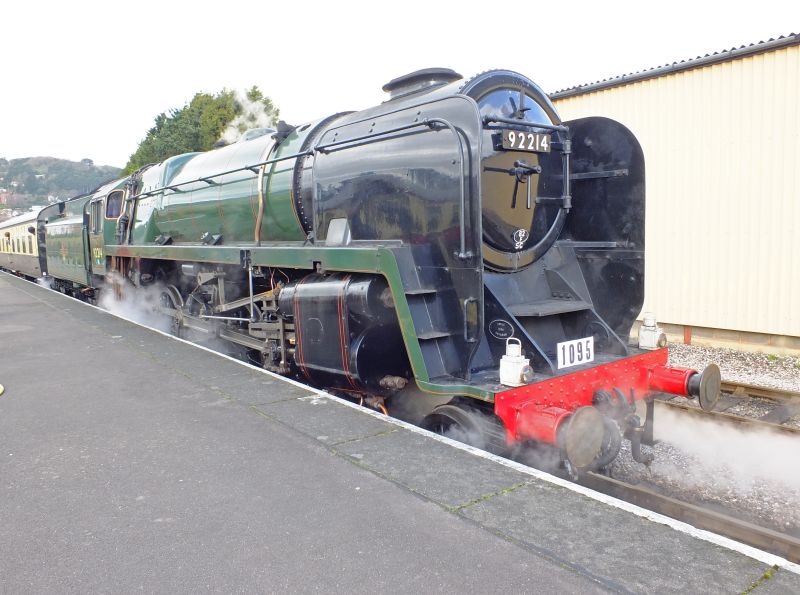 BR class 9F 2-10-0 92214 at Minehead. This actual locomotive saw service on the Somerset  Dorset Railway. It is based on the Great Central Railway.brPhotographer Philip Wagstaff