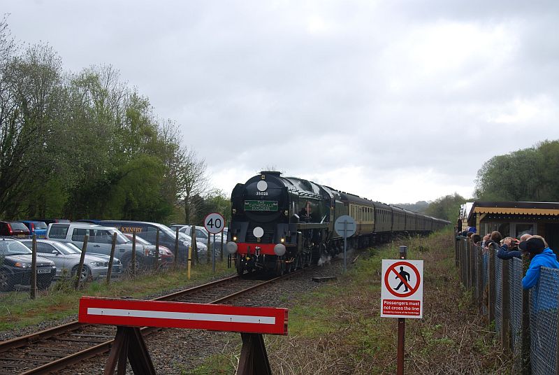 Clan Line arriving at Okehampton station