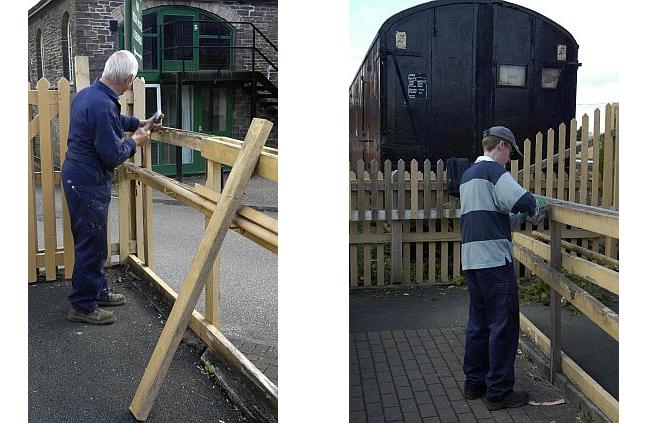 John Coxon l and John Caesar r hard at work on fencing repairs.brPhotographer Paul MartinbrDate taken 15092012