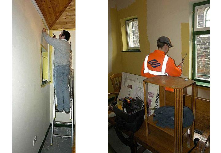 Dan Roche l and John Caesar painting the museum room.brPhotographer Paul MartinbrDate taken 16022013