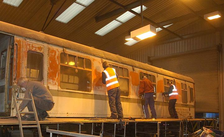 l to r Kelsey, Williams, Baxter and Caesar hard at work sanding Lab 11brPhotographer Paul MartinbrDate taken 26112012