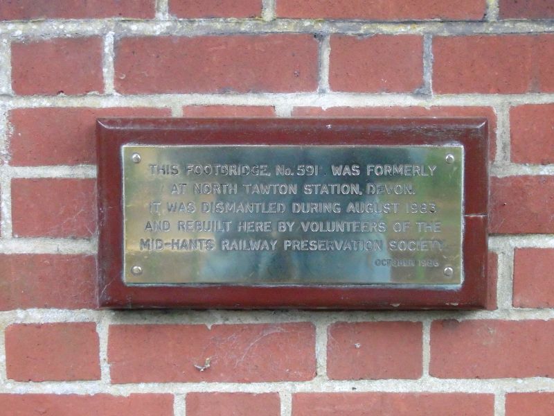 Commemorative plaque on Ropley footbridge. Can we have it back pleasebrPhotographer Tom BaxterbrDate taken 24072015