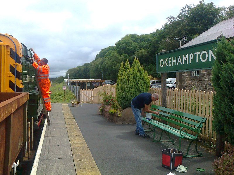 Geoff Brooks painting the bench and Dan Roche painting 08937brPhotographer John CaesarbrDate taken 12072014