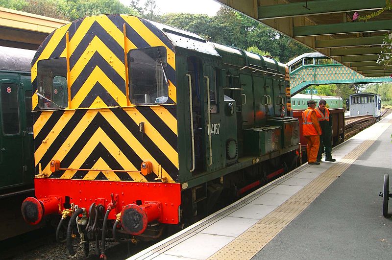 The engineering train pauses at Okehampton with a load of rails for Meldon