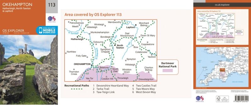 Explorer sheet 113 Okehampton. Scale 125,000. Contains the entire railway from the site of the former Coleford Junction to Meldon Viaduct. 9.99