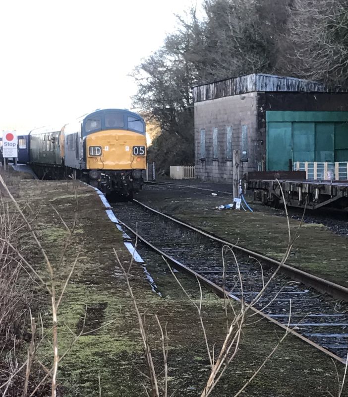 45060 'Sherwood Forester' at Meldon Viaduct halt, alongside the former Meldon Quarry compressor house.