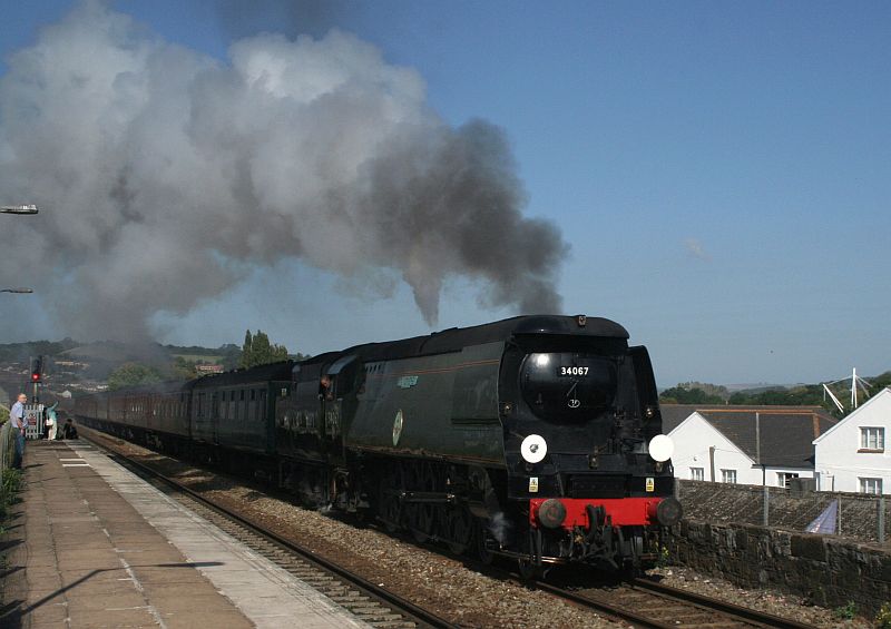 SR Battle of Britain 4-6-2 34067 Tangmere passing Exeter St Thomas on the Royal Duchy